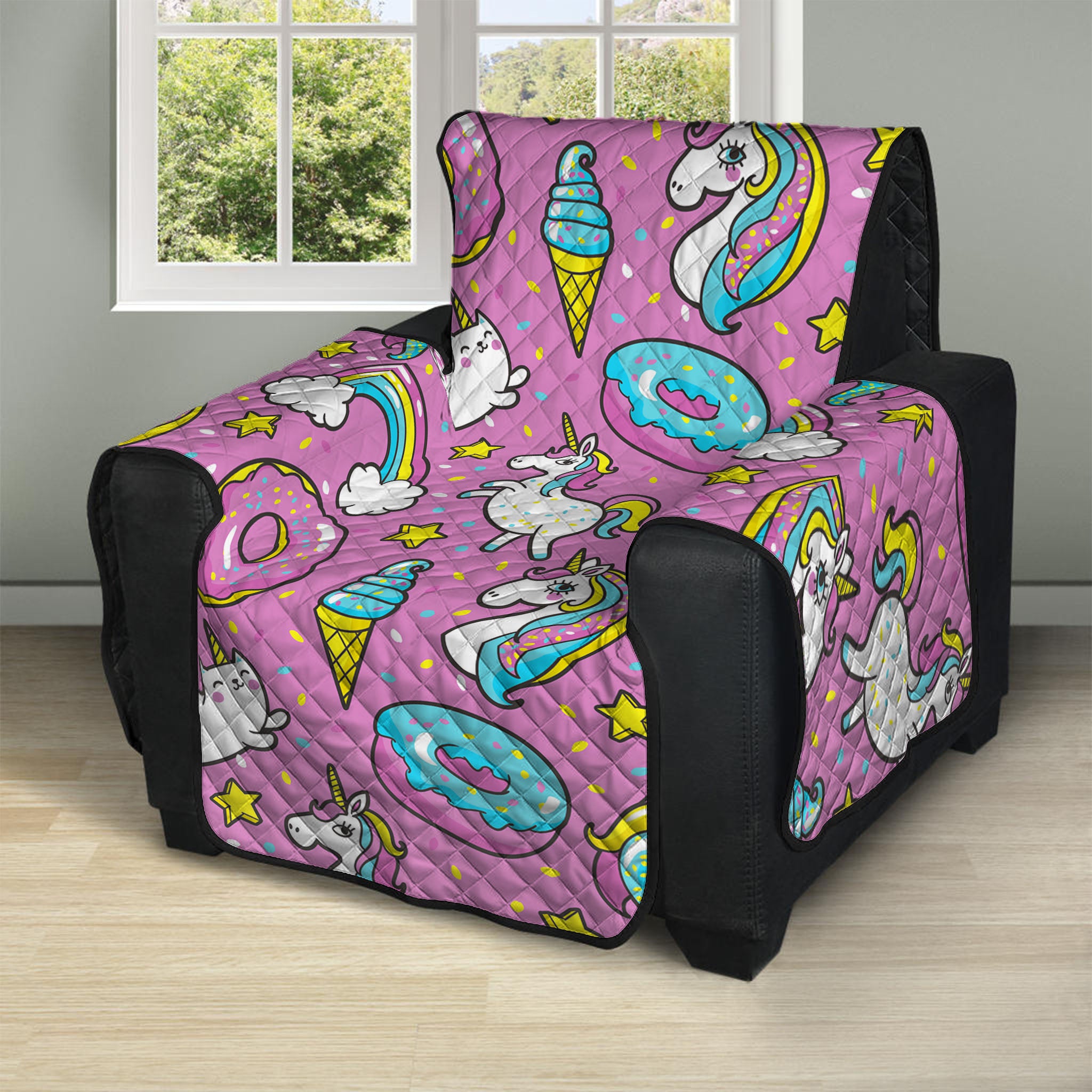 Pink Girly Unicorn Donut Pattern Print Recliner Protector