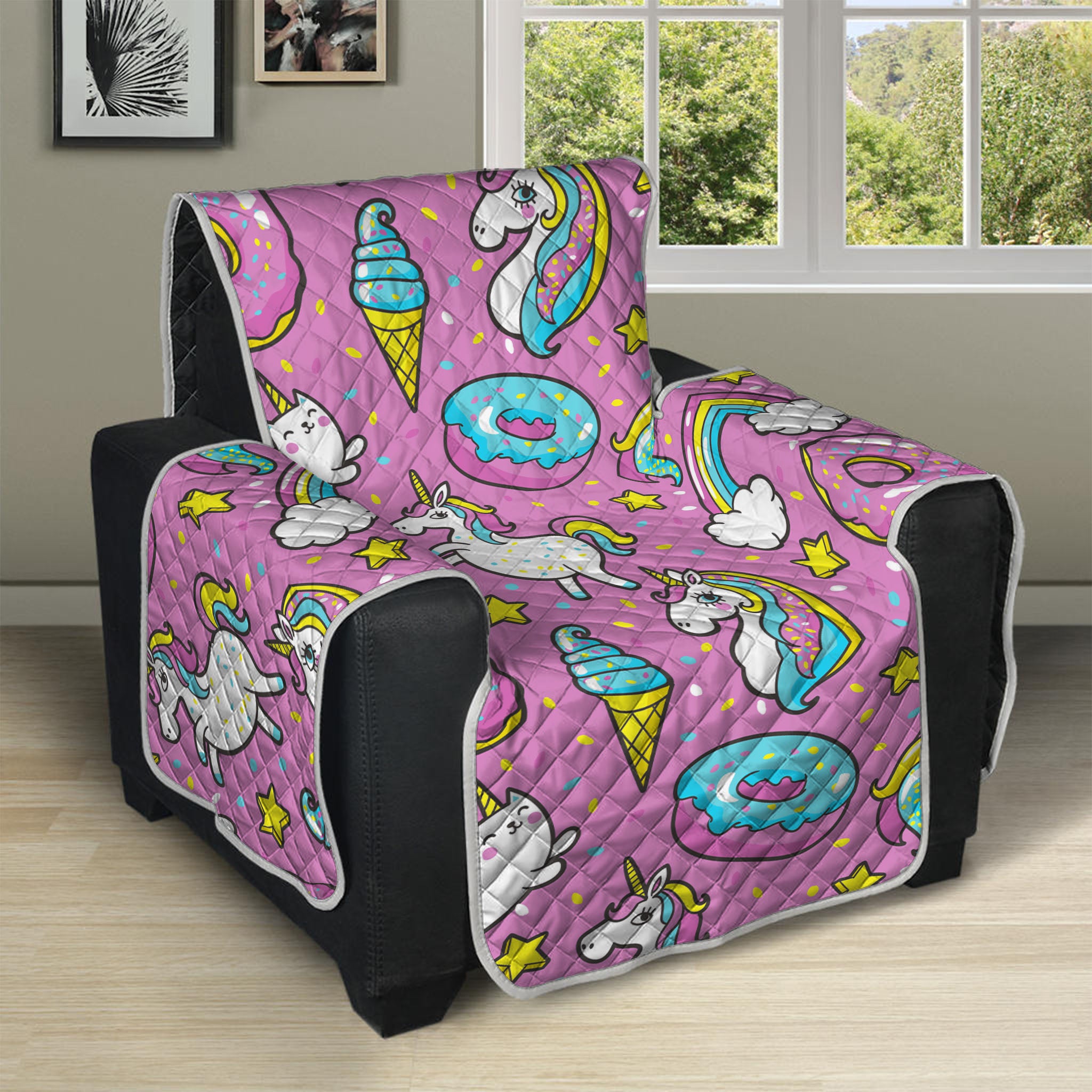 Pink Girly Unicorn Donut Pattern Print Recliner Protector