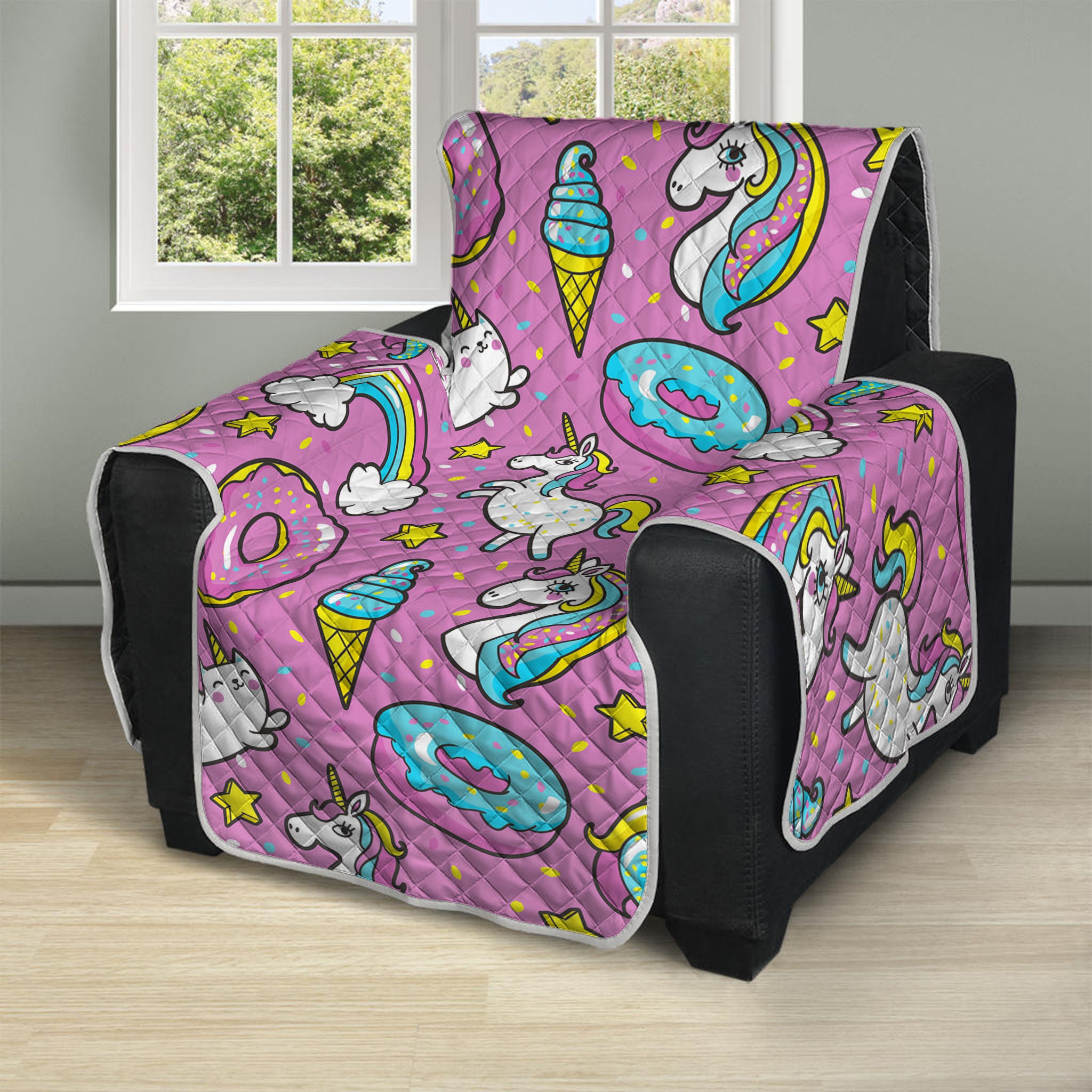 Pink Girly Unicorn Donut Pattern Print Recliner Protector