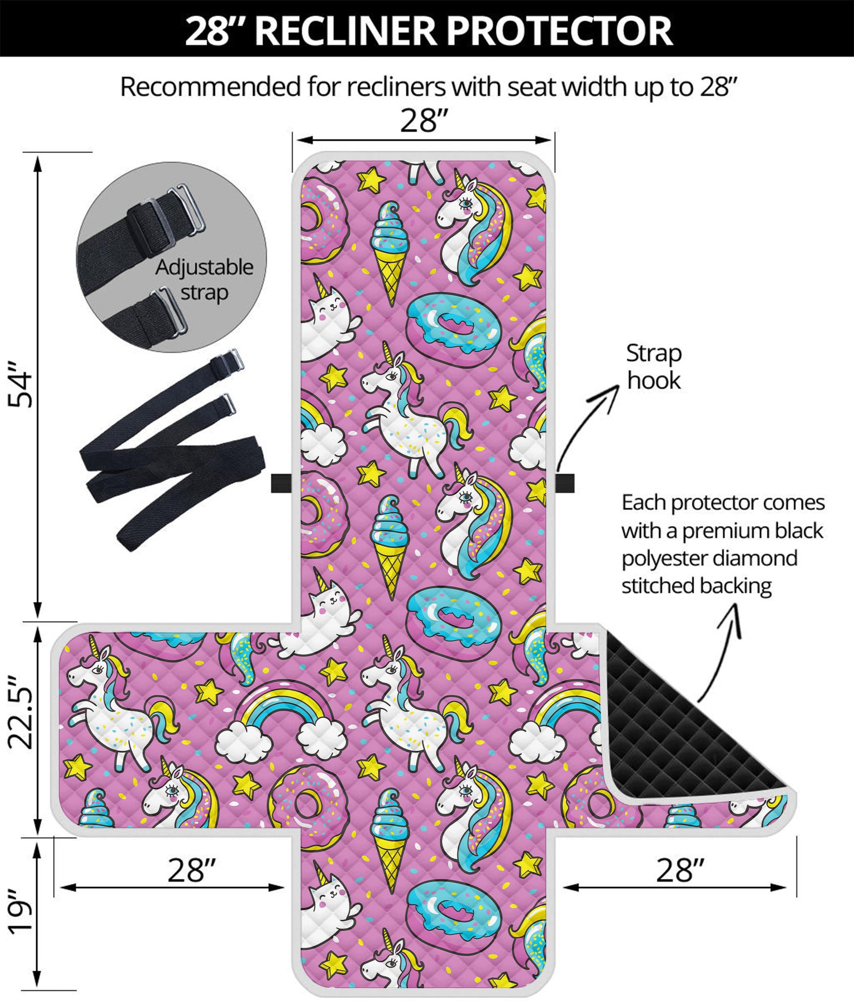 Pink Girly Unicorn Donut Pattern Print Recliner Protector