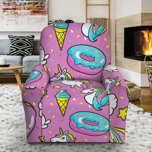 Pink Girly Unicorn Donut Pattern Print Recliner Slipcover