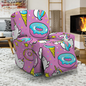 Pink Girly Unicorn Donut Pattern Print Recliner Slipcover