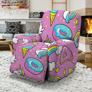 Pink Girly Unicorn Donut Pattern Print Recliner Slipcover