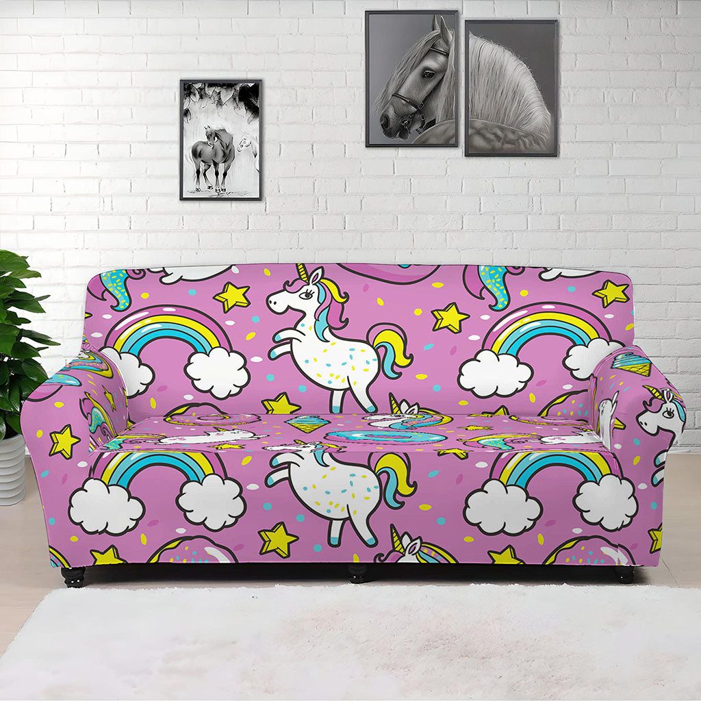 Pink Girly Unicorn Donut Pattern Print Sofa Cover