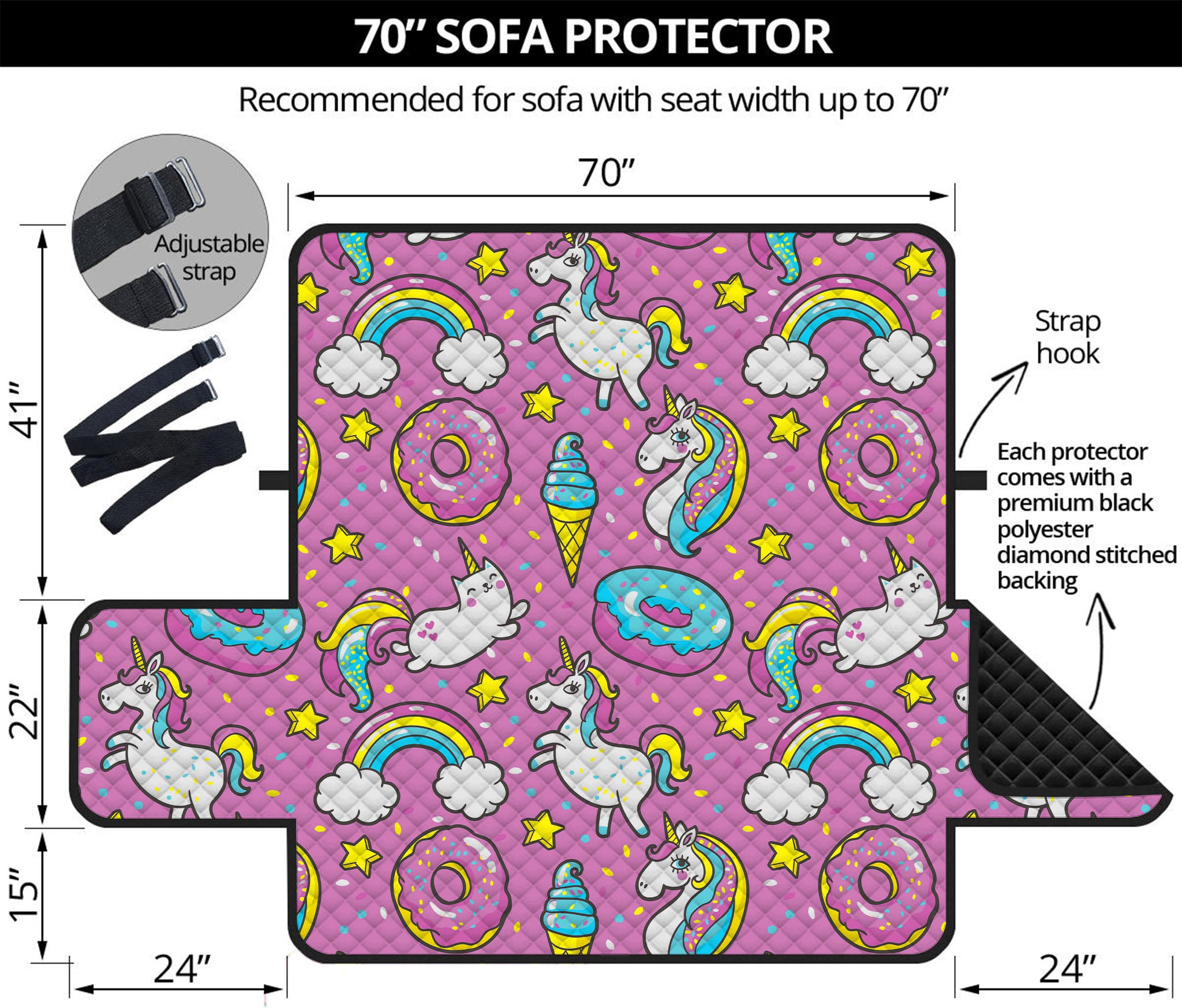 Pink Girly Unicorn Donut Pattern Print Sofa Protector