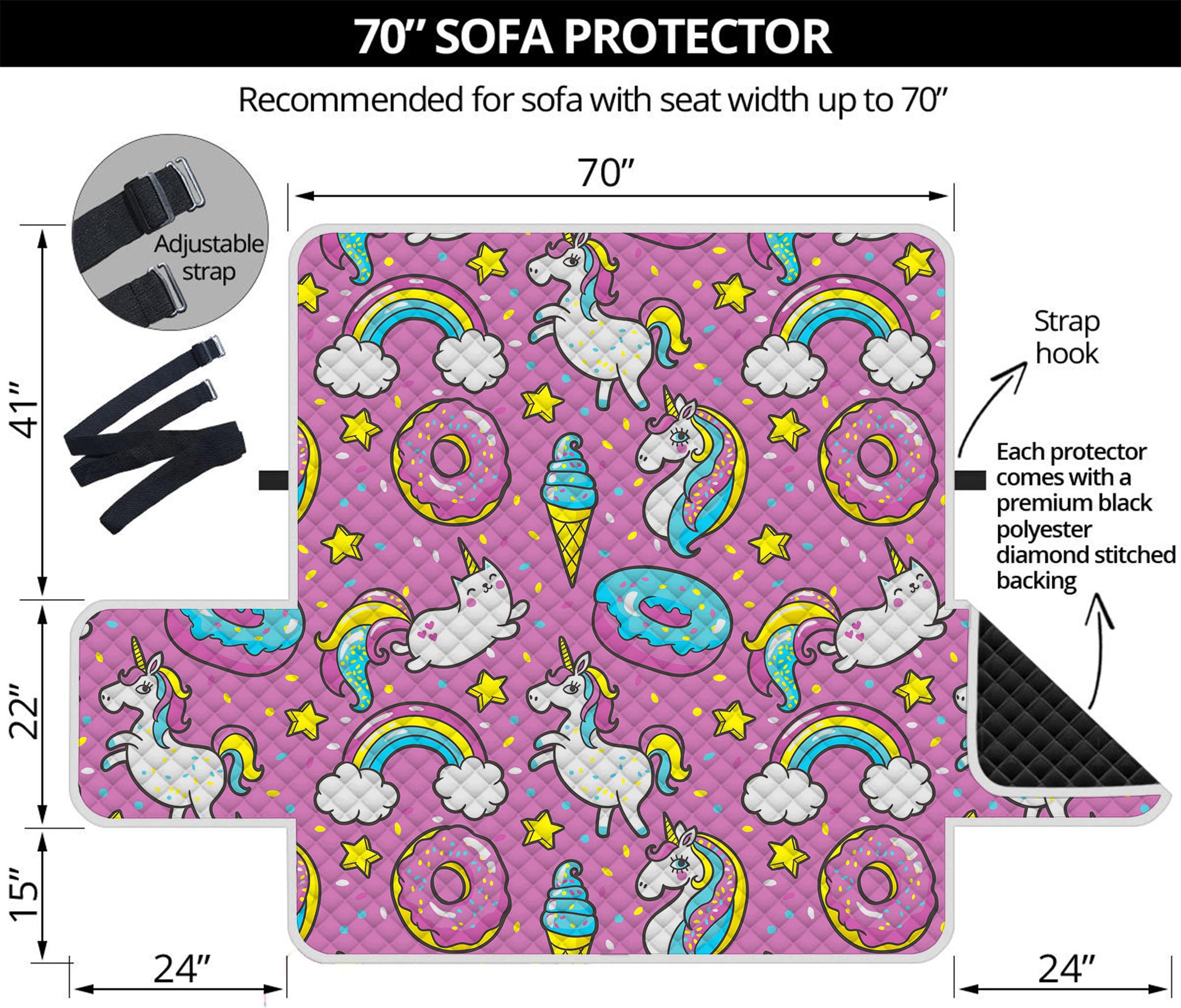 Pink Girly Unicorn Donut Pattern Print Sofa Protector