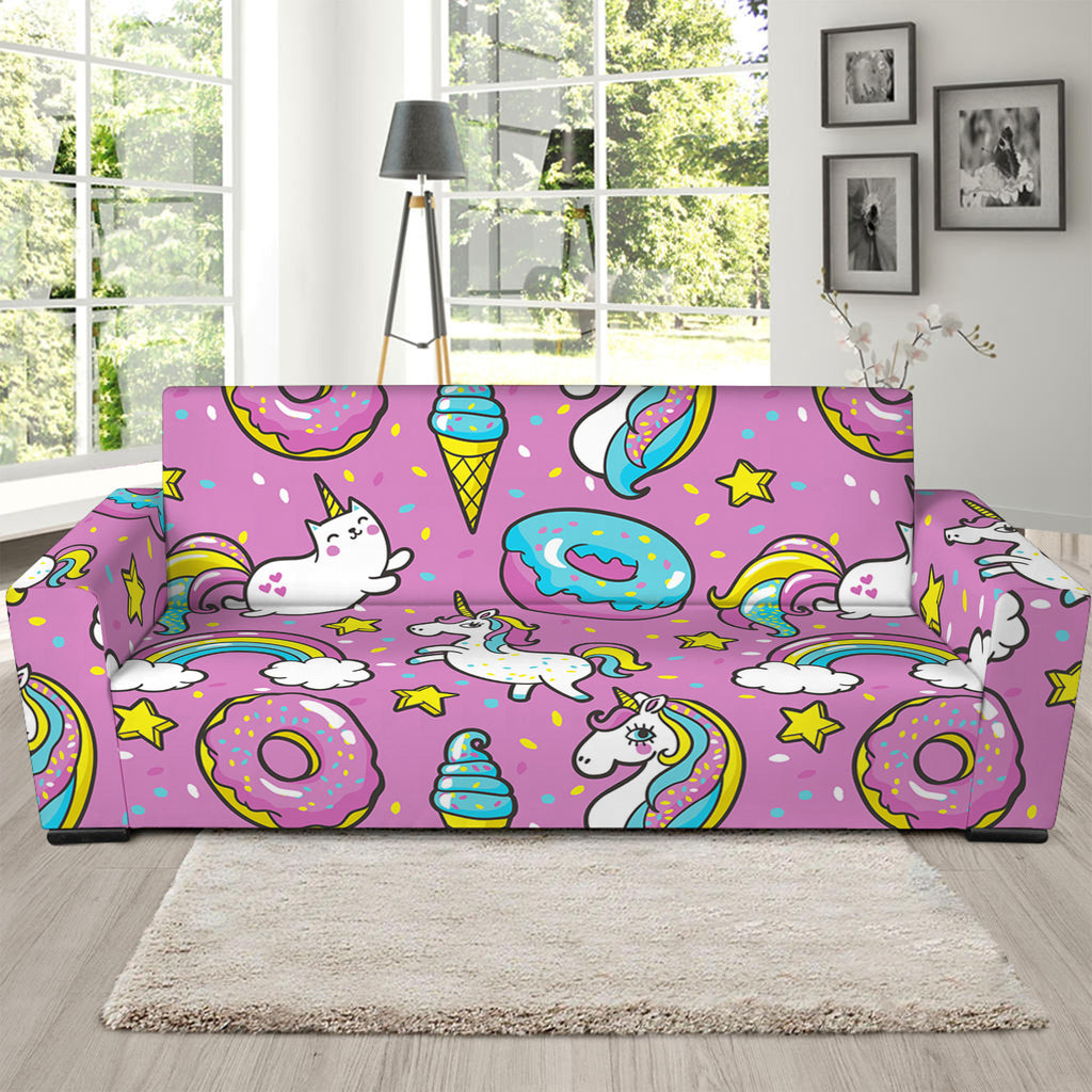 Pink Girly Unicorn Donut Pattern Print Sofa Slipcover