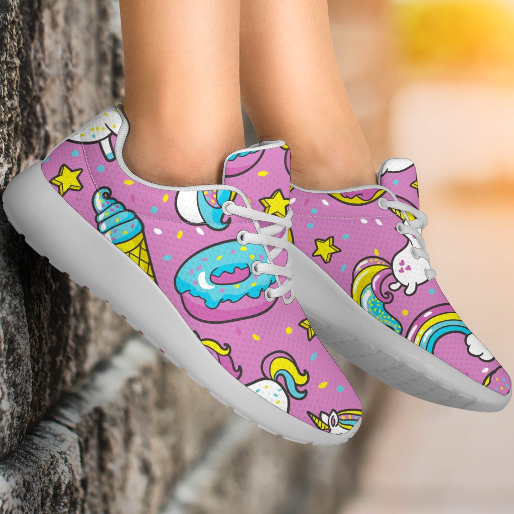 Pink Girly Unicorn Donut Pattern Print Sport Shoes GearFrost