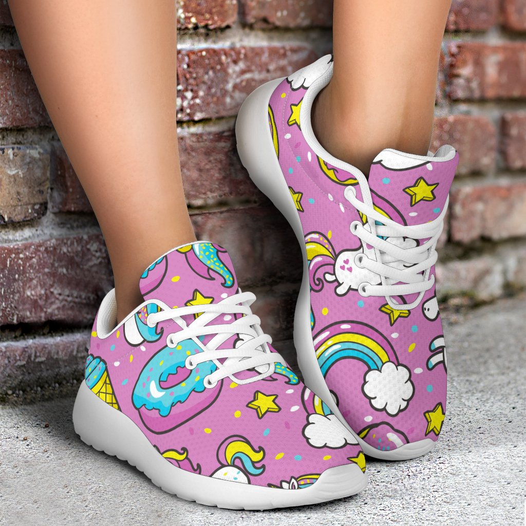 Pink Girly Unicorn Donut Pattern Print Sport Shoes GearFrost