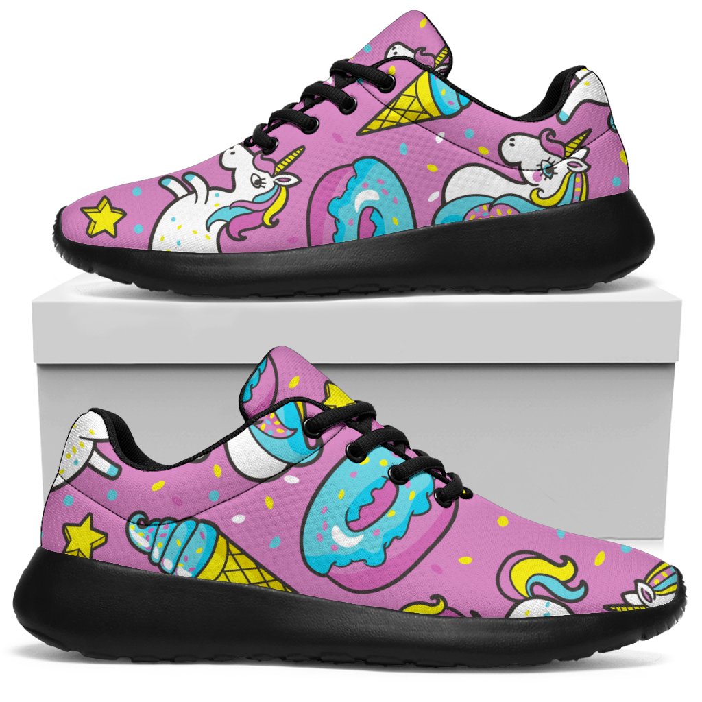 Pink Girly Unicorn Donut Pattern Print Sport Shoes GearFrost