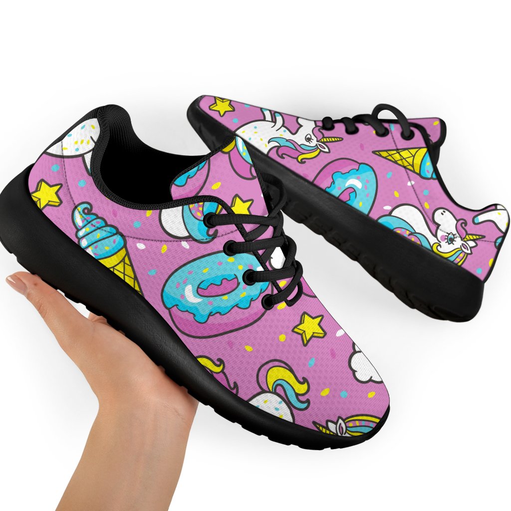 Pink Girly Unicorn Donut Pattern Print Sport Shoes GearFrost