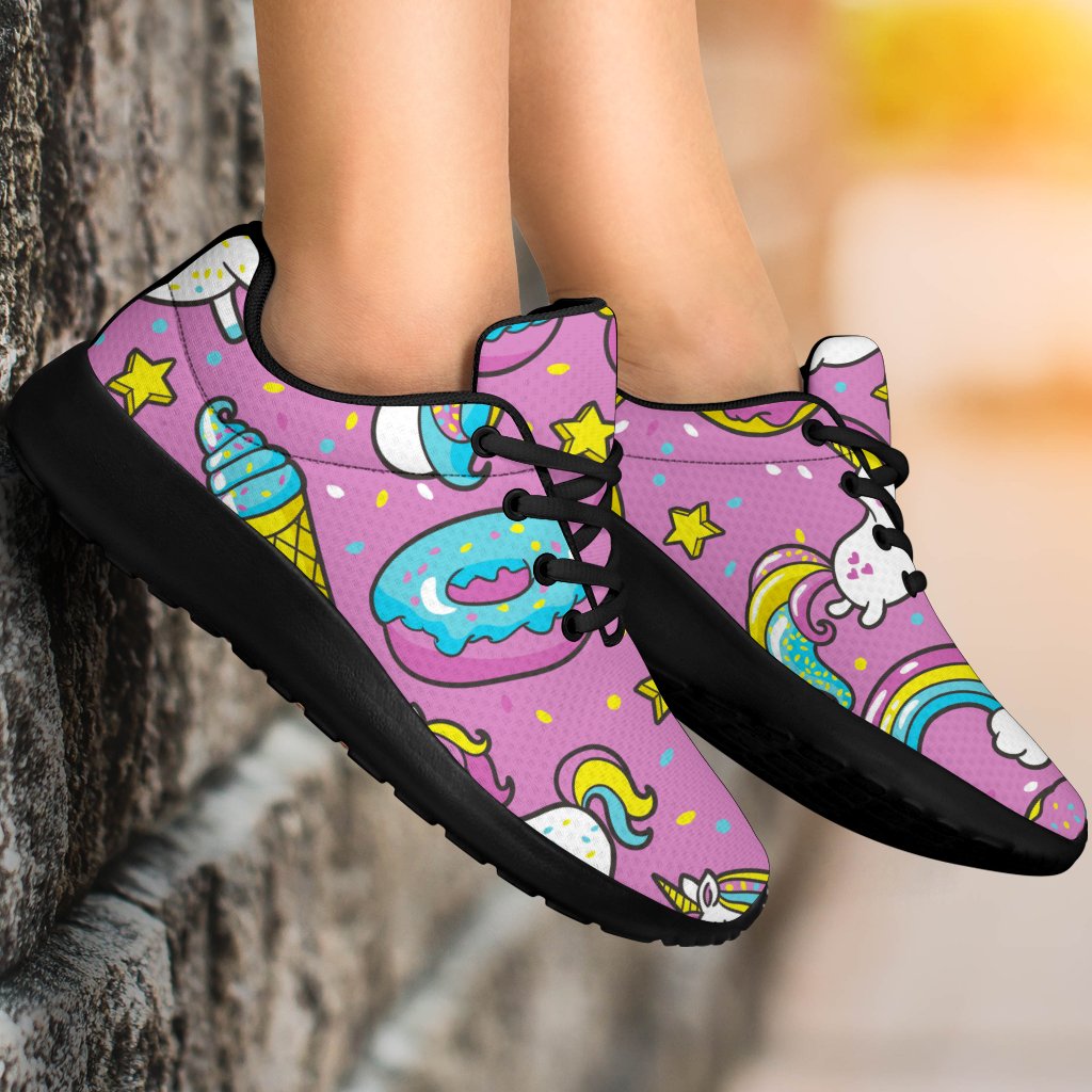 Pink Girly Unicorn Donut Pattern Print Sport Shoes GearFrost