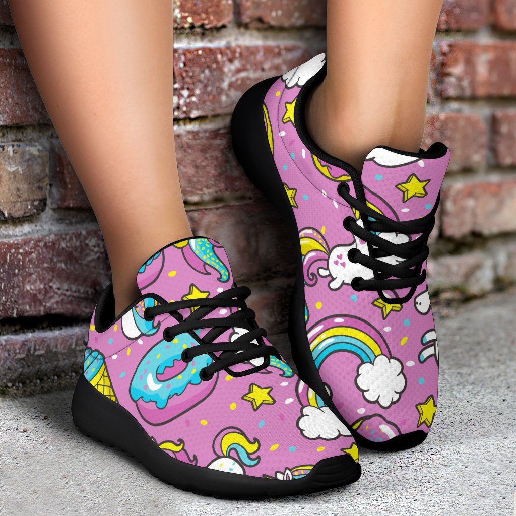 Pink Girly Unicorn Donut Pattern Print Sport Shoes GearFrost