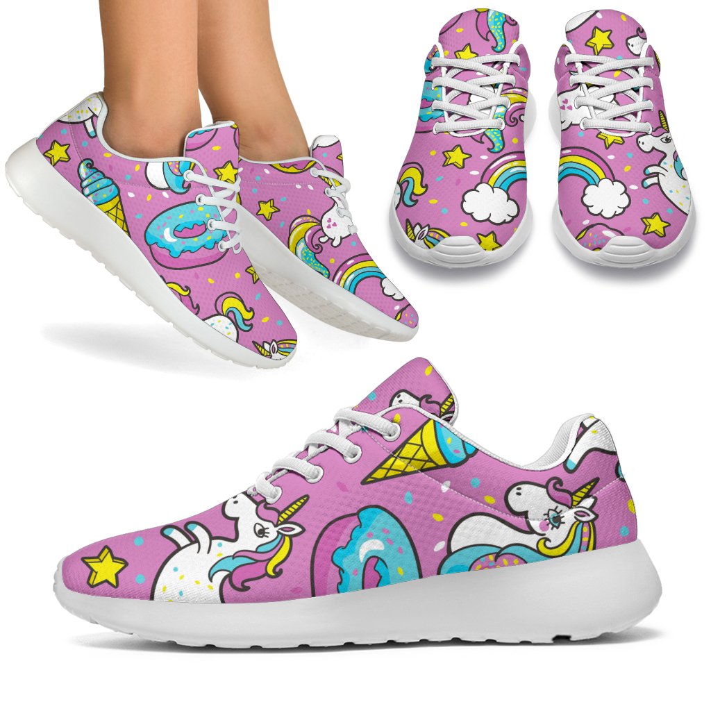 Pink Girly Unicorn Donut Pattern Print Sport Shoes GearFrost