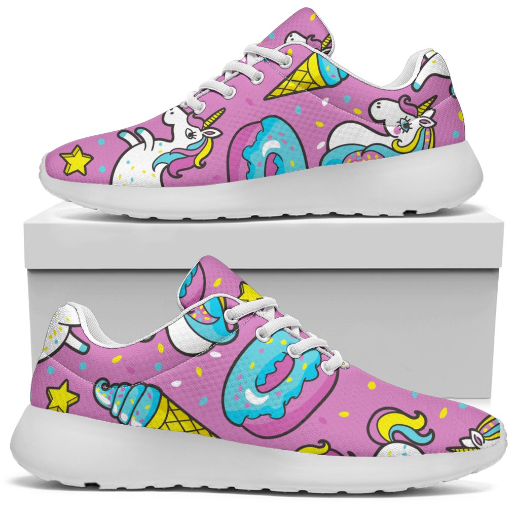 Pink Girly Unicorn Donut Pattern Print Sport Shoes GearFrost