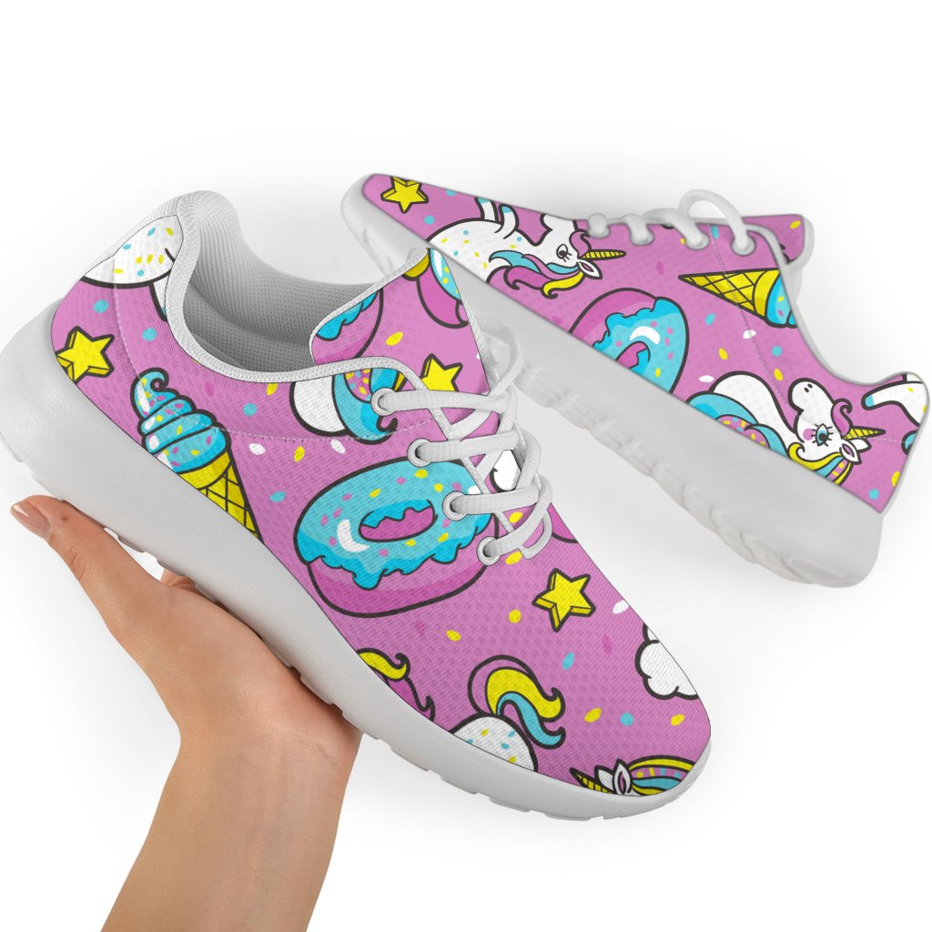 Pink Girly Unicorn Donut Pattern Print Sport Shoes GearFrost