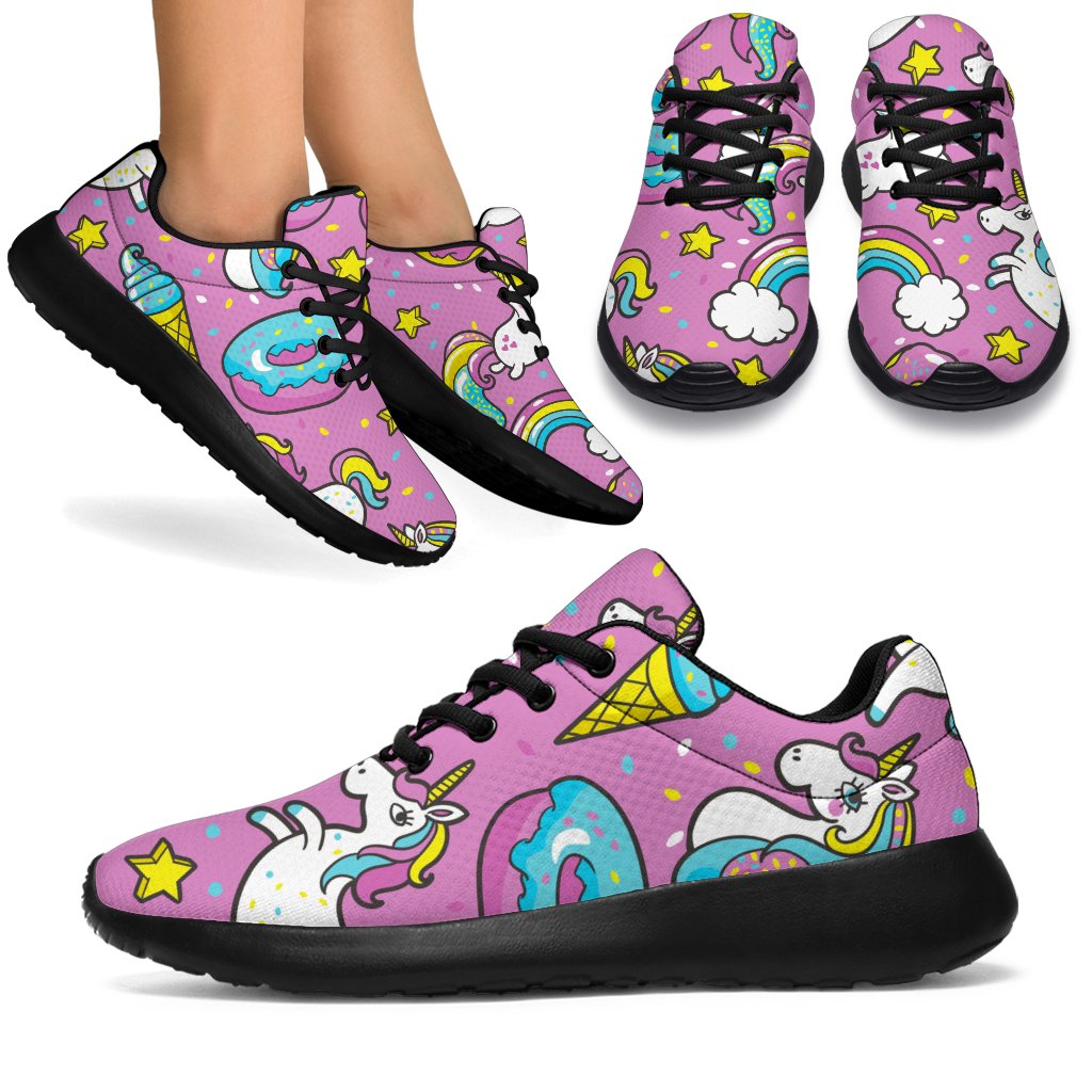 Pink Girly Unicorn Donut Pattern Print Sport Shoes GearFrost