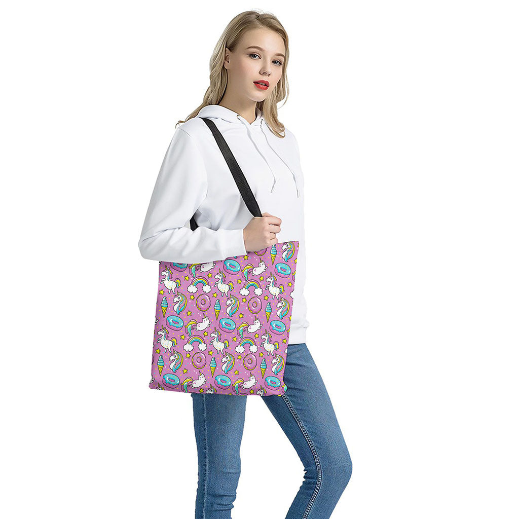 Pink Girly Unicorn Donut Pattern Print Tote Bag