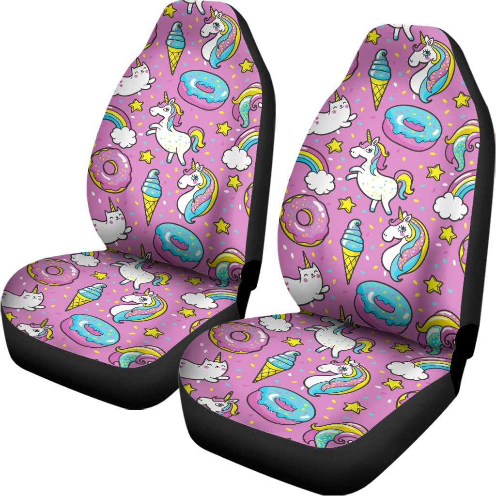 Pink Girly Unicorn Donut Pattern Print Universal Fit Car Seat Covers