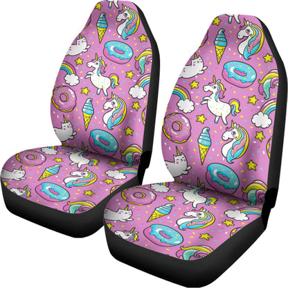 Pink Girly Unicorn Donut Pattern Print Universal Fit Car Seat Covers