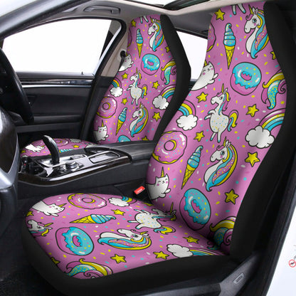 Pink Girly Unicorn Donut Pattern Print Universal Fit Car Seat Covers