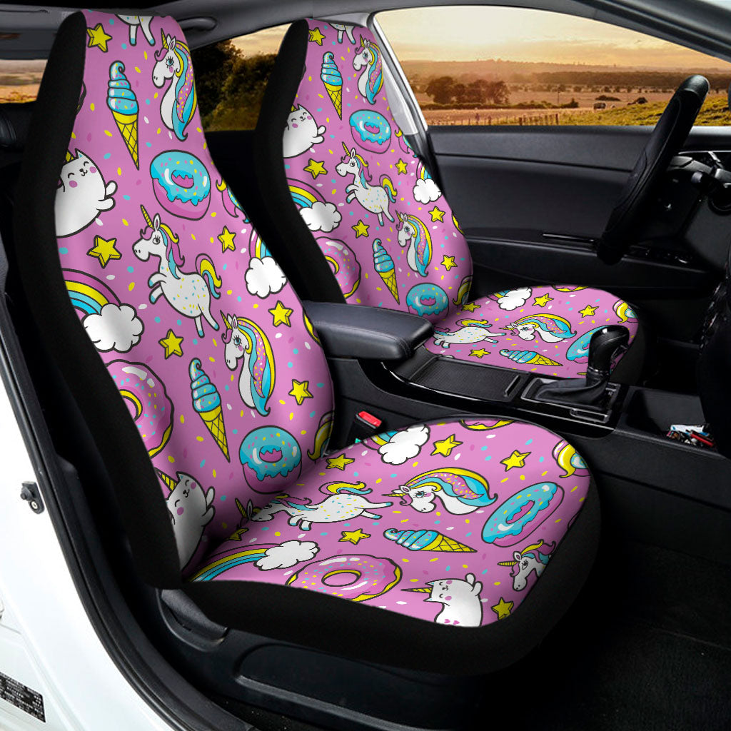 Pink Girly Unicorn Donut Pattern Print Universal Fit Car Seat Covers
