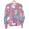 Pink Girly Unicorn Donut Pattern Print Women's Crewneck Sweatshirt