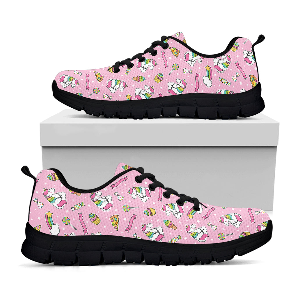 Pink Girly Unicorn Pattern Print Black Sneakers