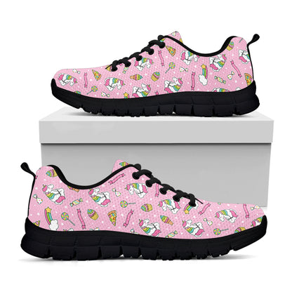 Pink Girly Unicorn Pattern Print Black Sneakers