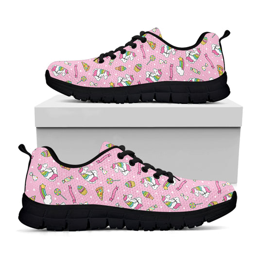 Pink Girly Unicorn Pattern Print Black Sneakers