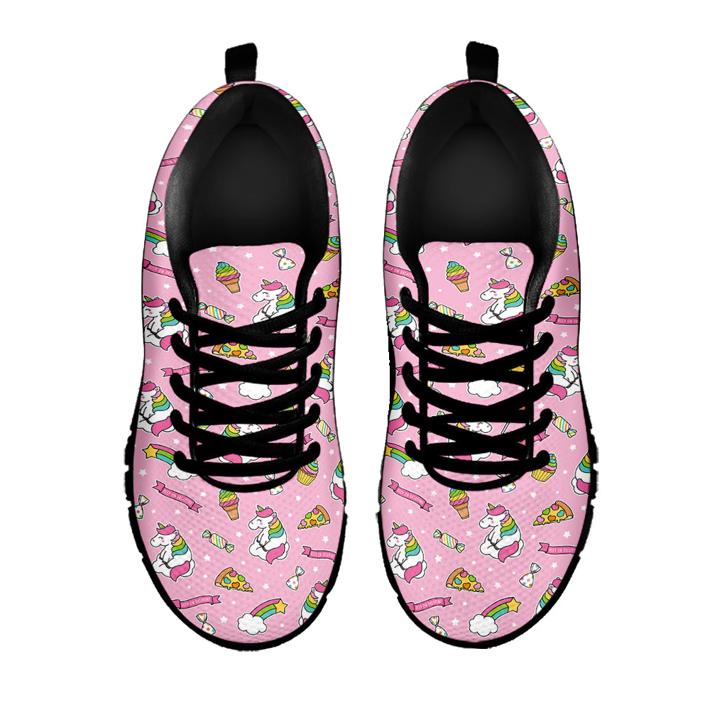 Pink Girly Unicorn Pattern Print Black Sneakers