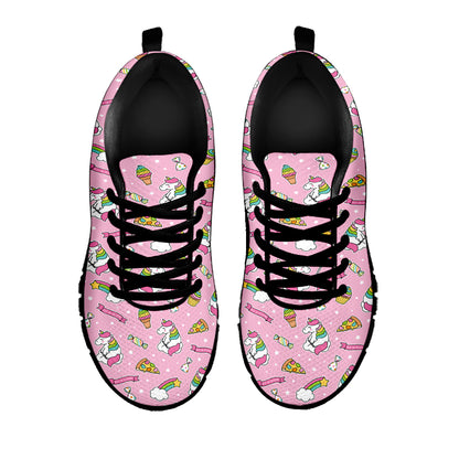 Pink Girly Unicorn Pattern Print Black Sneakers