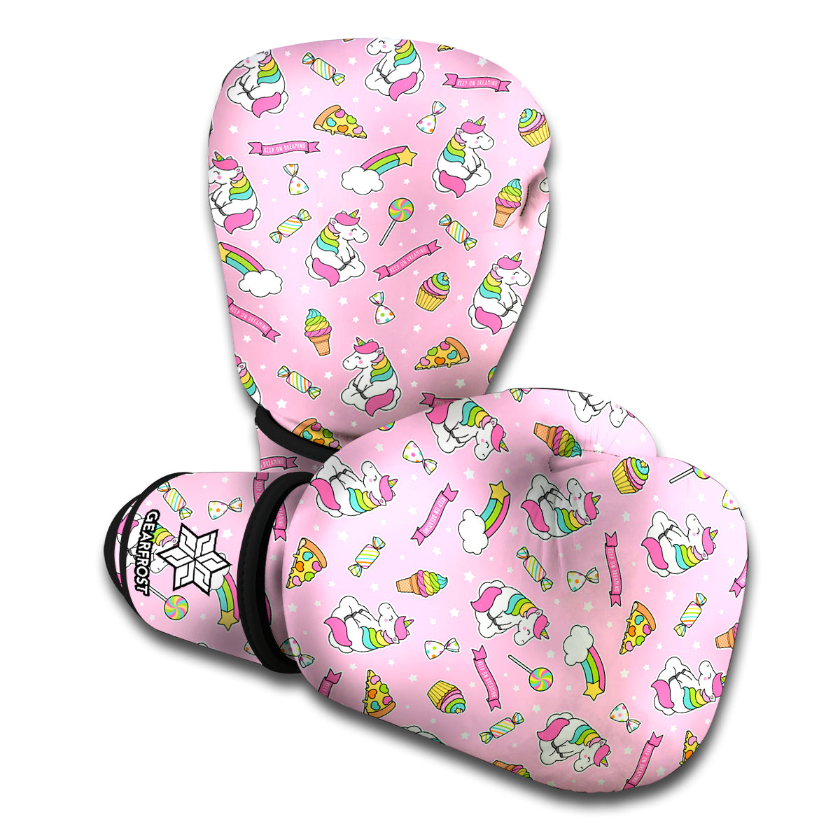 Pink Girly Unicorn Pattern Print Boxing Gloves