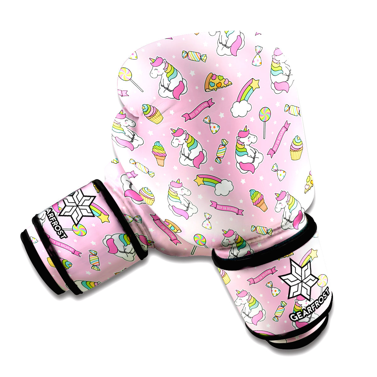 Pink Girly Unicorn Pattern Print Boxing Gloves