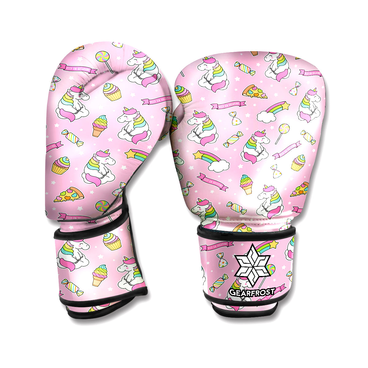 Pink Girly Unicorn Pattern Print Boxing Gloves