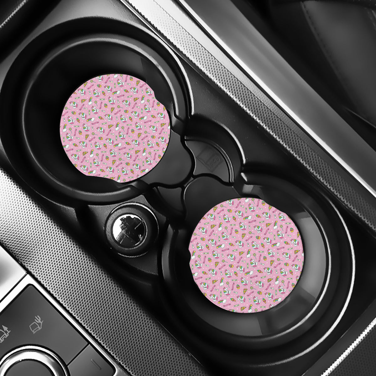 Pink Girly Unicorn Pattern Print Car Coasters