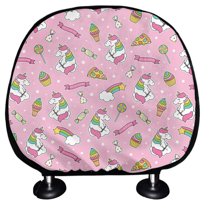 Pink Girly Unicorn Pattern Print Car Headrest Covers