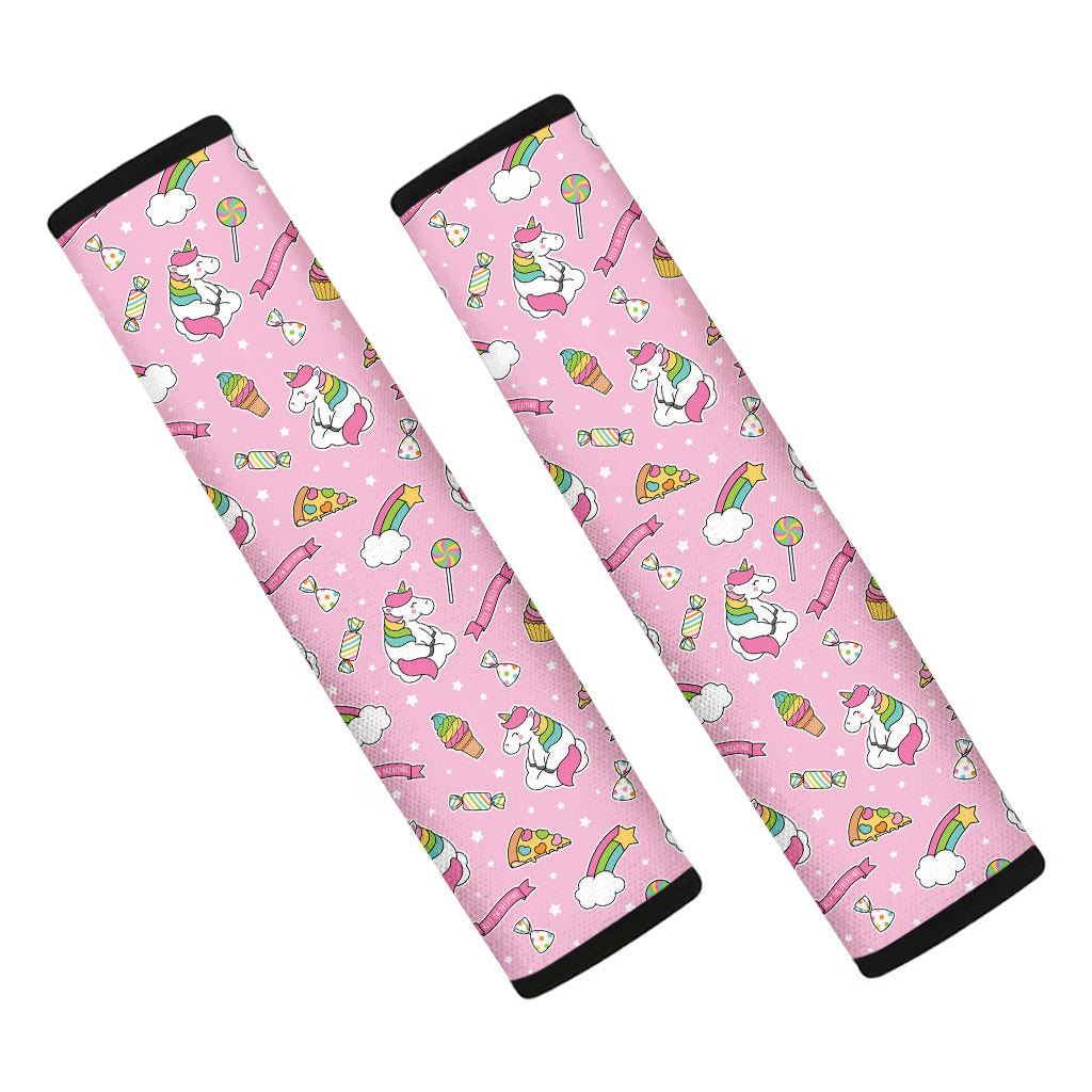 Pink Girly Unicorn Pattern Print Car Seat Belt Covers
