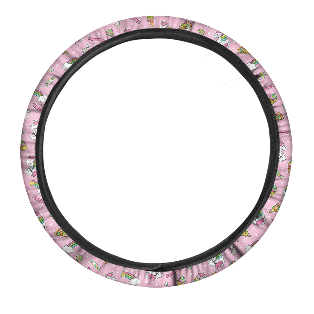 Pink Girly Unicorn Pattern Print Car Steering Wheel Cover