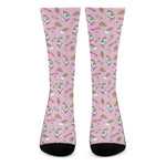 Pink Girly Unicorn Pattern Print Crew Socks