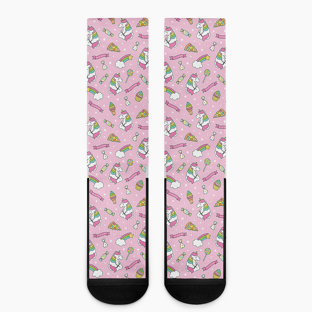 Pink Girly Unicorn Pattern Print Crew Socks