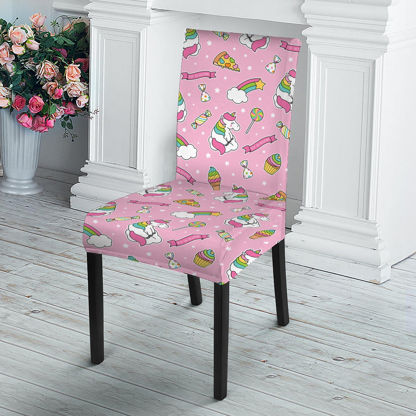 Pink Girly Unicorn Pattern Print Dining Chair Slipcover