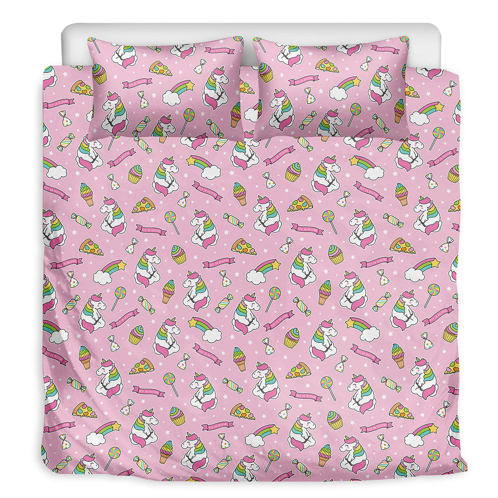 Pink Girly Unicorn Pattern Print Duvet Cover Bedding Set