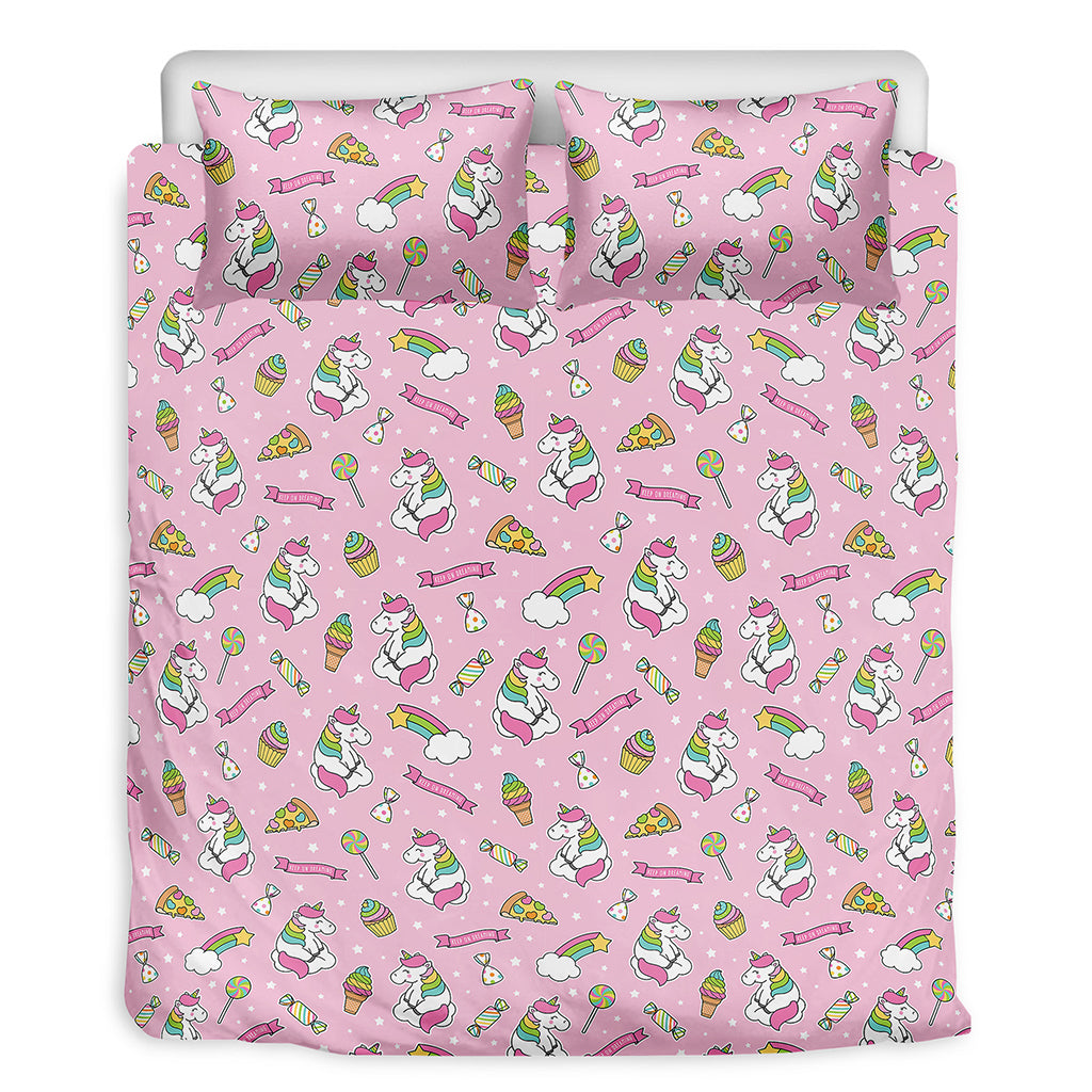 Pink Girly Unicorn Pattern Print Duvet Cover Bedding Set