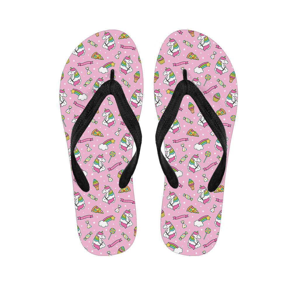 Pink Girly Unicorn Pattern Print Flip Flops