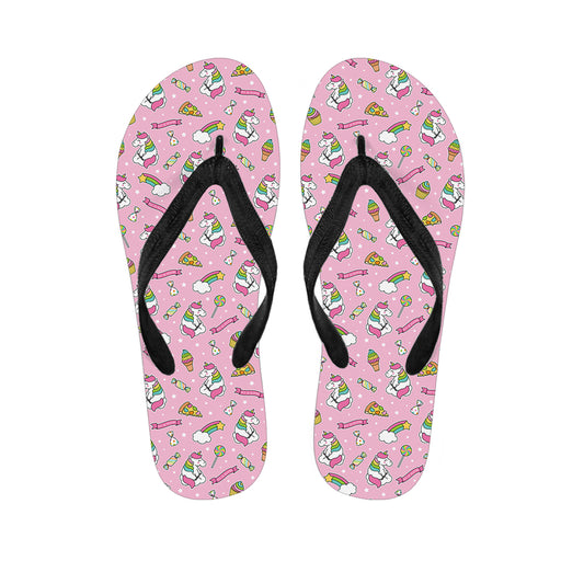 Pink Girly Unicorn Pattern Print Flip Flops
