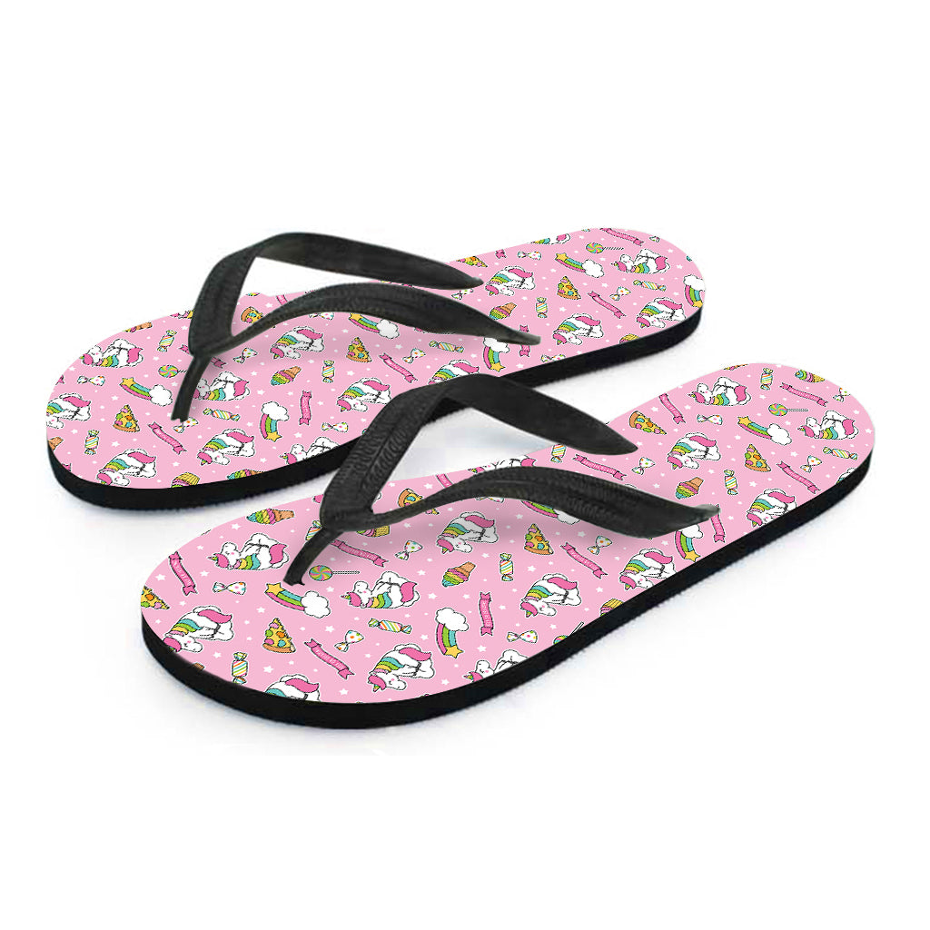 Pink Girly Unicorn Pattern Print Flip Flops