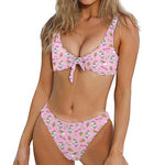 Pink Girly Unicorn Pattern Print Front Bow Tie Bikini