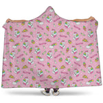 Pink Girly Unicorn Pattern Print Hooded Blanket