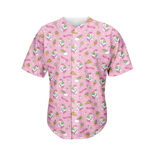 Pink Girly Unicorn Pattern Print Men's Baseball Jersey